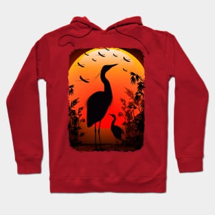 Heron Shape on Peaceful Tropical Sunset Hoodie